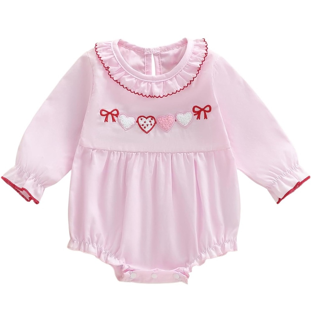 Pink Baby Romper with Heart and Bow Valentines